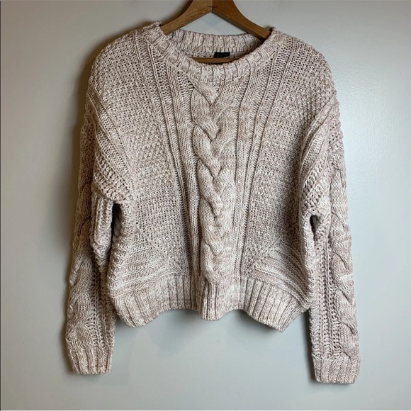 moon & madison Sweaters - MOON & MADISON Cable Knit Sweater Boxy Cropped Beige Mauve Knit Pullover Size L